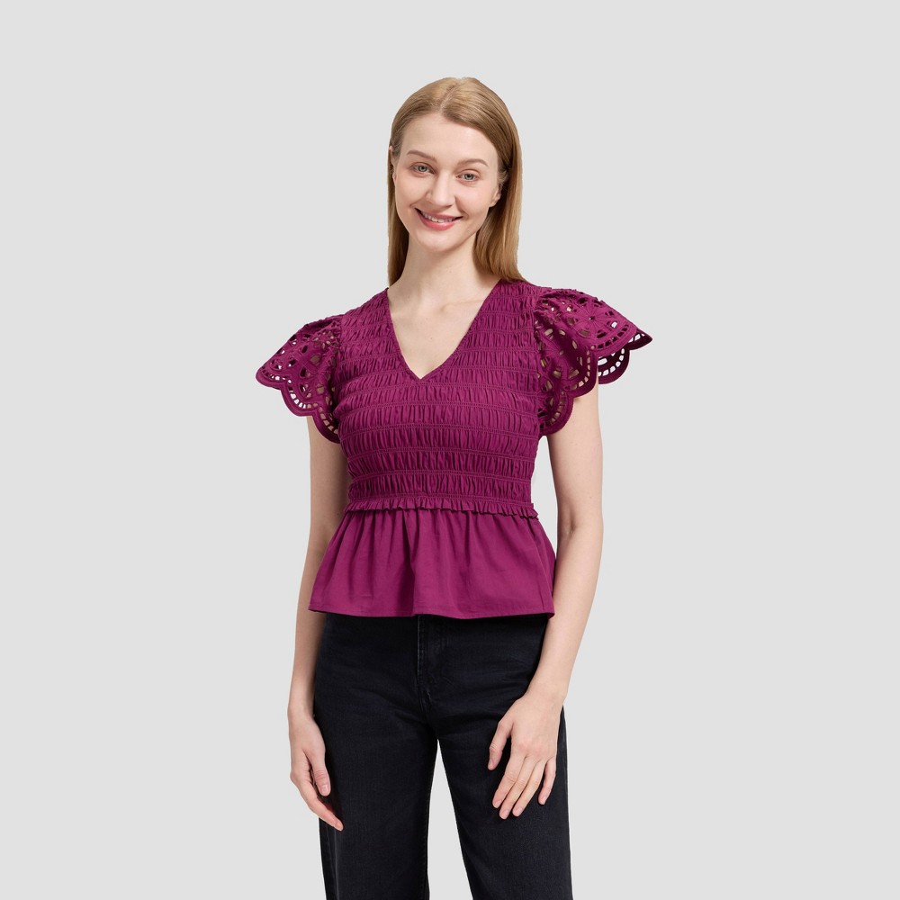 Women's Flutter Short Sleeve Blouse - Universal Thread™ Purple XS