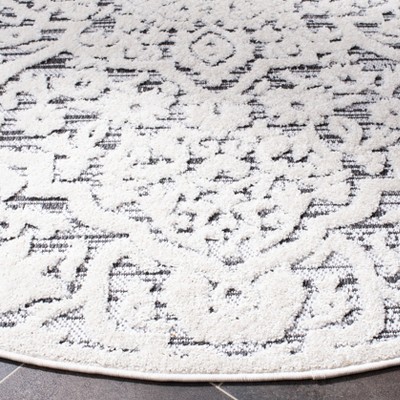 Gray Floral Round Synthetic Indoor/Outdoor Rug