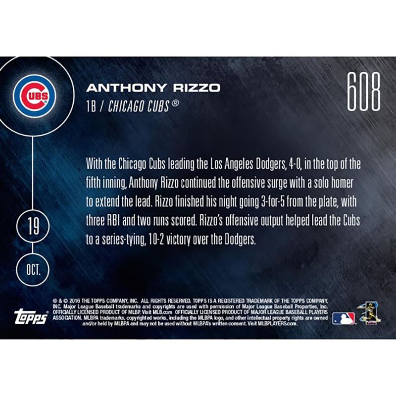 Topps MLB Chicago Cubs Anthony Rizzo #608 2016 Topps NOW Trading Card, 2 of 3