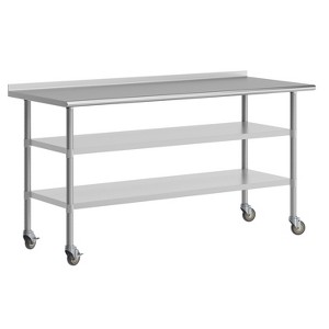 Flash Furniture Rawcliffe Stainless Steel Prep and Work Table 24"x 48" with 1.5" Backsplash, 2 Galvanized Steel Undershelves and 4 Casters, 2 Locking - 1 of 4