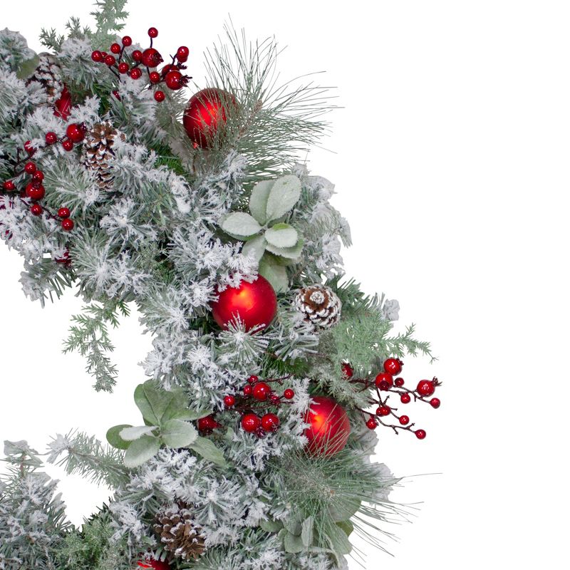Northlight Flocked Artificial Mixed Pine and Red Ball and Berries Christmas Wreath, 40-Inch, Unlit, 3 of 4