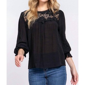Women's Crochet Lace Panel Flounce Sleeve Blouse - Active Basic - 1 of 4