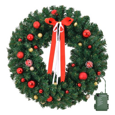 Slickblue Lighted Christmas Wreath, Battery Operated with Timer, Holiday Door Decor, Green, 36 Inch