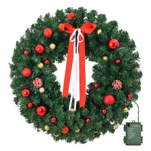 Slickblue Lighted Christmas Wreath, Battery Operated with Timer, Holiday Door Decor, Green, 36 Inch - 1 of 4