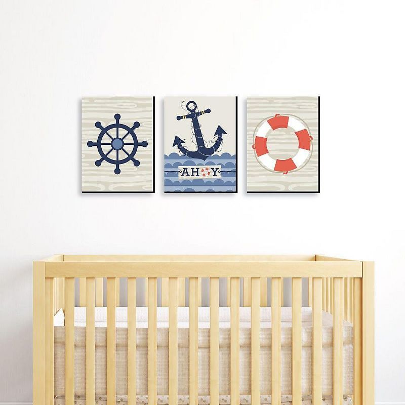 Big Dot of Happiness Ahoy - Nautical - Boy Nursery Wall Art and Kids Room Decorations - Gift Ideas - 7.5 x 10 inches - Set of 3 Prints, 2 of 8