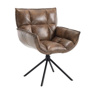 Beautyolove Dark Brown Faux Leather Upholstered Swivel Accent Chair Armchair Home Office Chair - 1 of 4