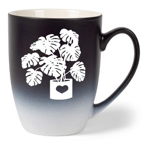 Elanze Designs Botanical Foliage Nature Coffee Cup Mug 12 Ounce Ceramic With Ombre Gradient Elegant Minimalist Monstera in Heart Planter Silhouette - 1 of 4