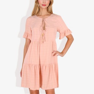 Anna-Kaci Women's Ruffle Sleeve Tiered Dress With Button And Tassel Detail for Casual Looks - 1 of 4