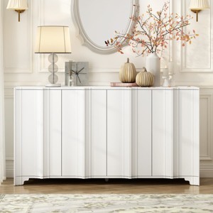 Sideboard Storage Cabinet with Layered Doors and Triangular Legs, Pine Sideboard Buffet for Kitchen, Entryway, Dining Room-Maison Boucle - 1 of 4
