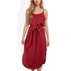 Anna-Kaci Women's Spaghetti Midi Dress with Satin Bow Tie Waist and Side Slits - 1 of 4