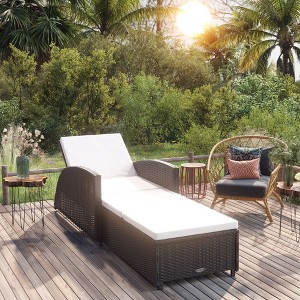 vidaXL Sun Lounger with Cream White Cushion Poly Rattan Black - 1 of 4
