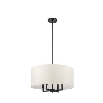 4-Light Matte Black Chandelier with Beige Fabric Shade - Globe Electric