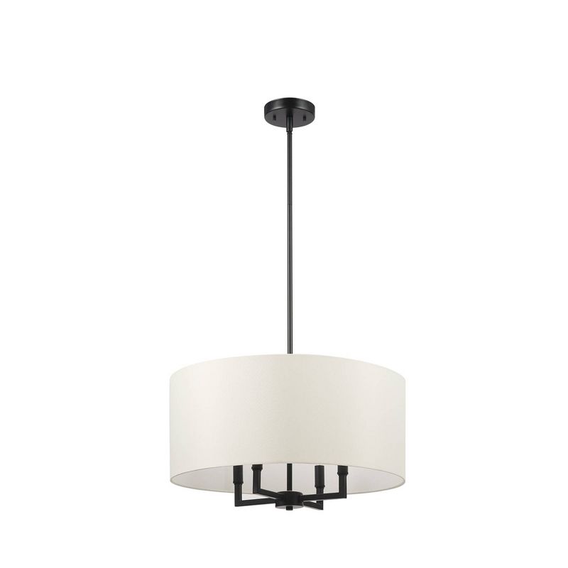 4-Light Matte Black Chandelier with Beige Fabric Shade - Globe Electric, 1 of 8