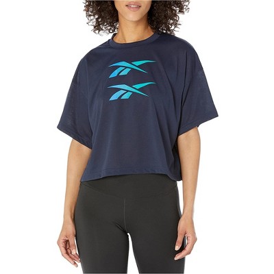 Reebok Womens Logo Graphic T-Shirt, Blue, Large