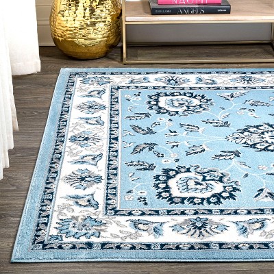 Cherie Sky Blue & Ivory Persian-Inspired Washable Rug 3x5