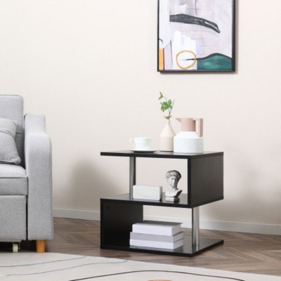 Particle Board Living Room Coffee Table Modern Coffee Table With S Shape 3 Tier Open Storage Shelves Matte Center Sofa End Table For Home Office