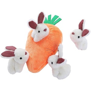 Interactive Hide and Seek Squeaky Dog Plush Toy, Rabbit and Carrot, Orange and White, 5-Pack - 1 of 1