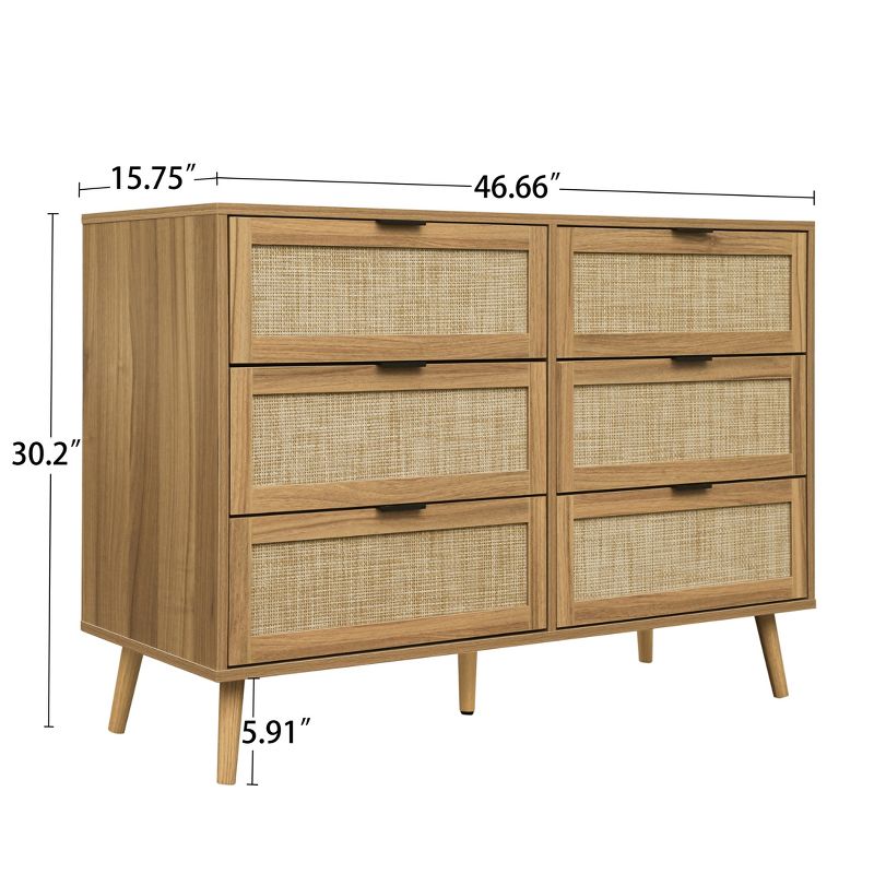 46.66" 6-Drawer Rattan Storage Cabinet for Living Room and Bedroom - ModernLuxe, 3 of 11