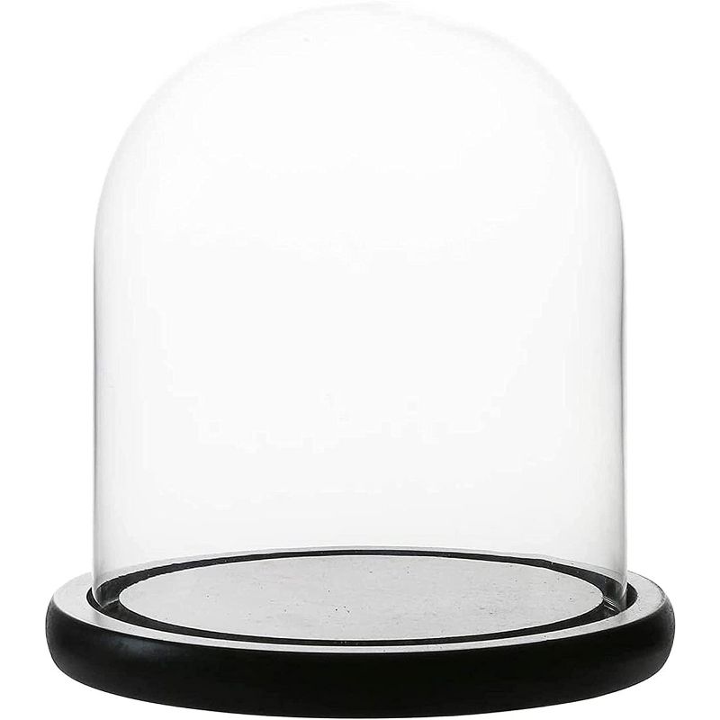 WHOLE HOUSEWARES 5.7" X 10.4" Glass Dome Cloche Bell Jar Display Case, Black, 1 of 5