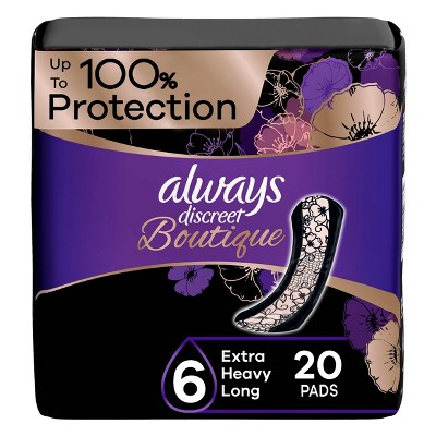 Always Discreet Boutique Incontinence and Postpartum Incontinence Pads - Extra Heavy Absorbency - Long Length - 20ct