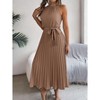 Coolmee Women's Summer Sleeveless Halter Neck Pleated Midi Cocktail Dresses A Line Flowy Beach Sun Dress with Belt - 4 of 4