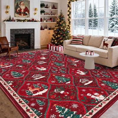 TackView Christmas Runner Rug, Santa Reindeer Holiday Accent Rug Non Slip Washable Xmas Carpet, for Kitchen Bedroom Nursery