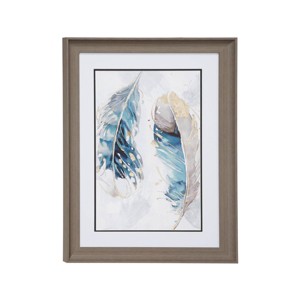 17.5" x 23.5" Eclectic Decor Watercolor Feathers Print in Rectangular Brown Wood Frame - Olivia & May: Modern Botanical Wall Art - 1 of 3