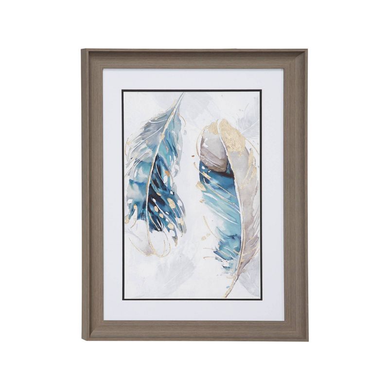 17.5&#34; x 23.5&#34; Eclectic Decor Watercolor Feathers Print in Rectangular Brown Wood Frame - Olivia &#38; May, 1 of 4
