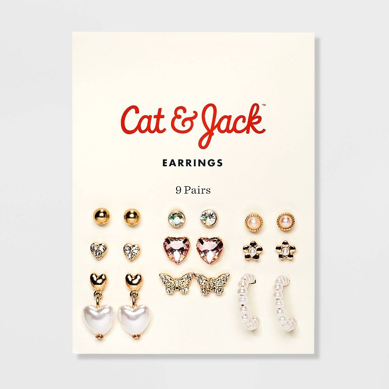 Girls&#39; 9pk Heart Drop and Beaded Hoops Earring Set - Cat &#38; Jack&#8482;, 3 of 5