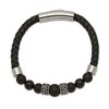 Chisel Stainless Steel Antiqued and Polished Black Agate Beads Black Leather 8.25" Bracelet - 3 of 4