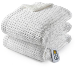 Heated Electric Throw Blanket, Waffle Electric Blanket with 6 Heat Settings & 4-Hour Auto-Off, Machine Washable, White - 1 of 2