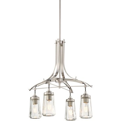 Minka Lavery Brushed Nickel Pendant Chandelier 21" Wide Modern Clear Glass Shade 4-Light Fixture for Dining Room House Entryway