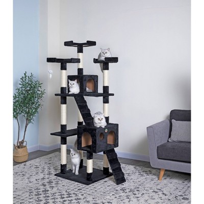 Go Pet Club Classic Cat Tree Furniture with Sisal Scratching Posts - Black - 72"