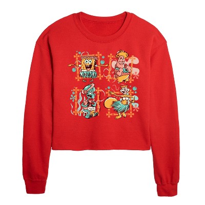 SpongeBob SquarePants Tiki Squares Cropped Long Sleeve Crew Neck Sweatshirt - Red - X-Large