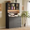Kitchen Pantry Cabinet with Charging Station, LED Lights & Glass Doors, Tall Storage Cabinet - 4 of 4