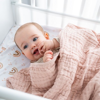 Blush Muslin Cotton Baby Blanket with 6-Layer Plush Softness