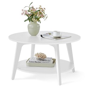 Round Coffee Table, 32''Circle Coffee Tables with 2-Tier Storage Shelf, Easy to Assemble for Living Room - 1 of 4