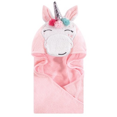 Hudson Baby Infant Girl Cotton Animal Face Hooded Towel, Whimsical Unicorn, One Size