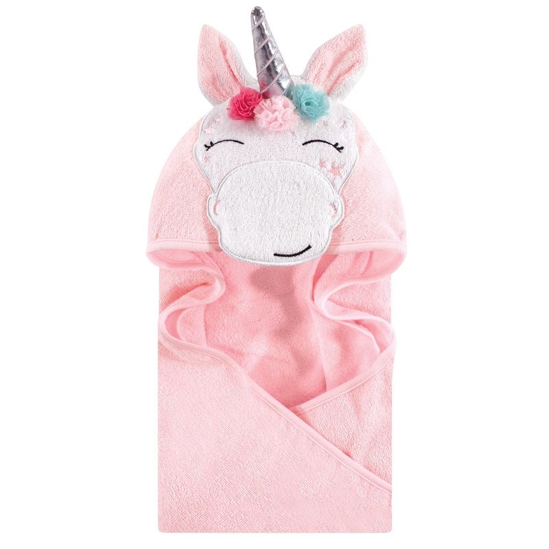 Hudson Baby Infant Girl Cotton Animal Face Hooded Towel, Whimsical Unicorn, One Size, 1 of 4