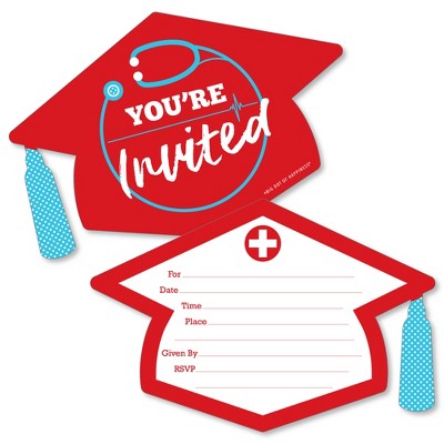 Big Dot of Happiness Nurse Graduation - Shaped Fill-in Invitations - Medical Nursing Graduation Party Invitation Cards with Envelopes - Set of 12