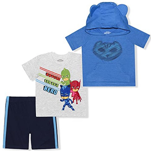 Expanding Girlfriend hang Boy's 3-pack Pj Masks Graphic Tee, Short Sleeve Catboy Hoodie Shirt With 3d  Ears And Taped Active Shorts - Blue/grey, Size 2t : Target