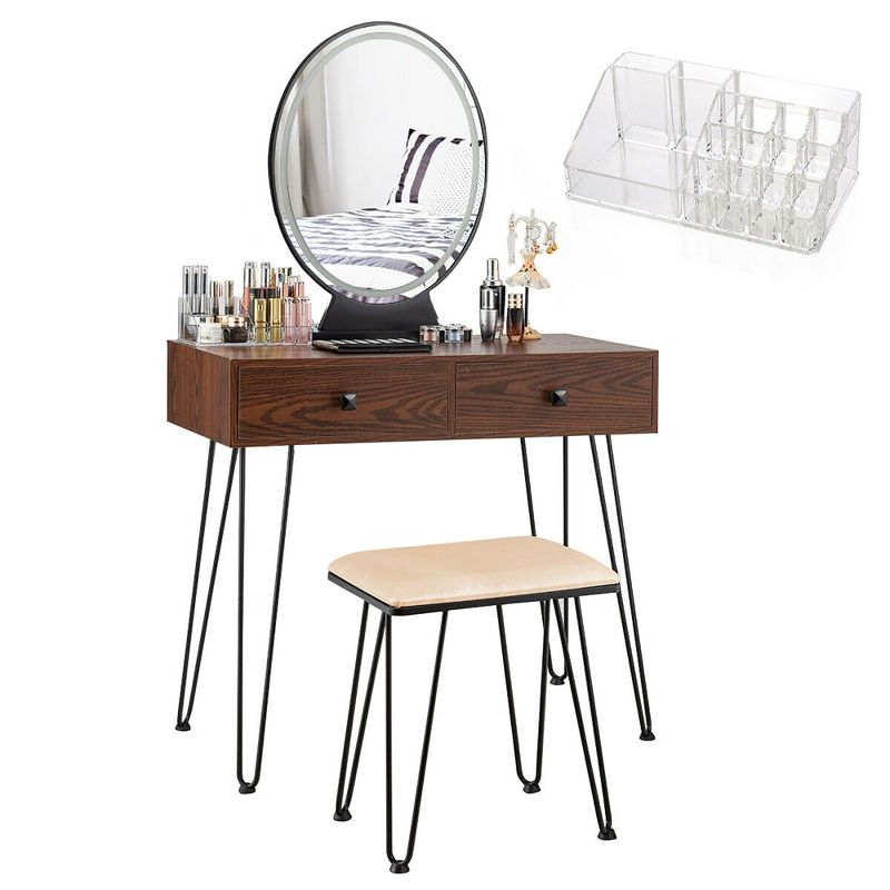 Costway Vanity Makeup Dressing Table W/ 3 Lighting Modes Mirror Touch Switch Rustic\Coffee, 2 of 11