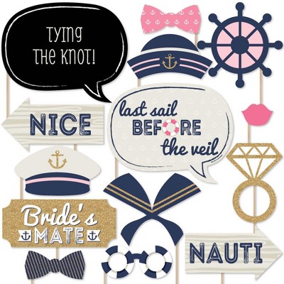 Big Dot of Happiness Nautical Bachelorette - Last Sail Before the Veil Bachelorette Party Photo Booth Props Kit - 20 Count