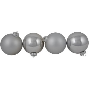 Northlight 4ct Shiny and Matte Silver Glass Ball Christmas Ornaments 4" (100mm) - 1 of 4