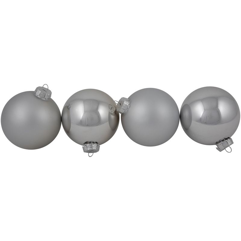 Northlight 4ct Shiny and Matte Silver Glass Ball Christmas Ornaments 4" (100mm), 1 of 6