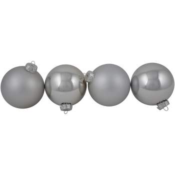 Northlight 4ct Shiny and Matte Silver Glass Ball Christmas Ornaments 4" (100mm)