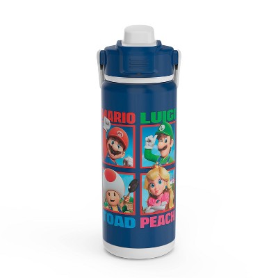 Zak Designs 20oz Stainless Steel Kids' Water Bottle with Antimicrobial Spout 'Mario Movie': Portable Drinkware, Hand Wash
