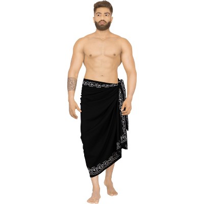 LA LEELA Men's Cover Up Casual Vacation Beach Holidays Summer Long Swim Trunk Swimwear For Men Beachwear Pareo One Size Onyx, Plain