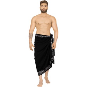 LA LEELA Men's Cover Up Casual Vacation Beach Holidays Summer Long Swim Trunk Swimwear For Men Beachwear Pareo One Size Onyx, Plain - 1 of 4