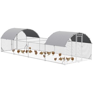 PawHut Chicken Run, 25' x 9' Large Chicken Coop Run with Water-Resistant and Anti-UV Cover, Door, Metal Chicken Pen for 20-24 Chickens, Silver - 1 of 4